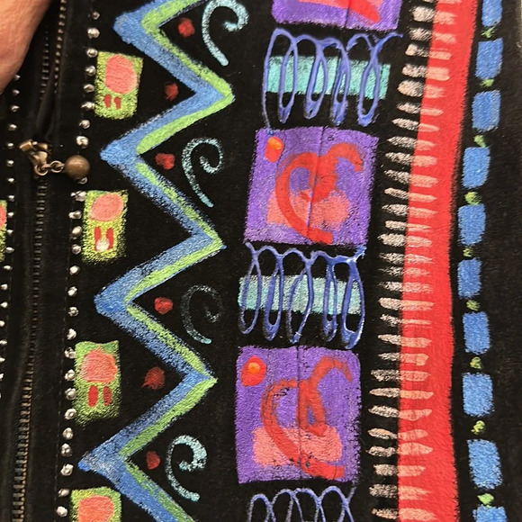 Vintage Handpainted Leather Vest Sz S - Picture 6 of 10